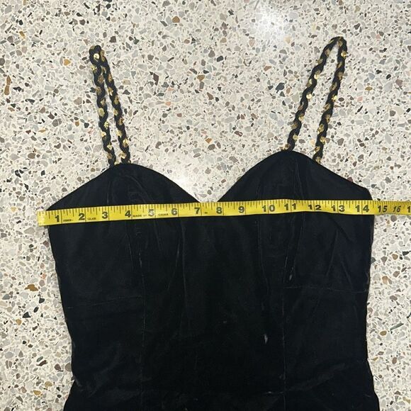 Lillie Rubin black velvet maxi dress gown long gold sequin straps 4 - Picture 4 of 7